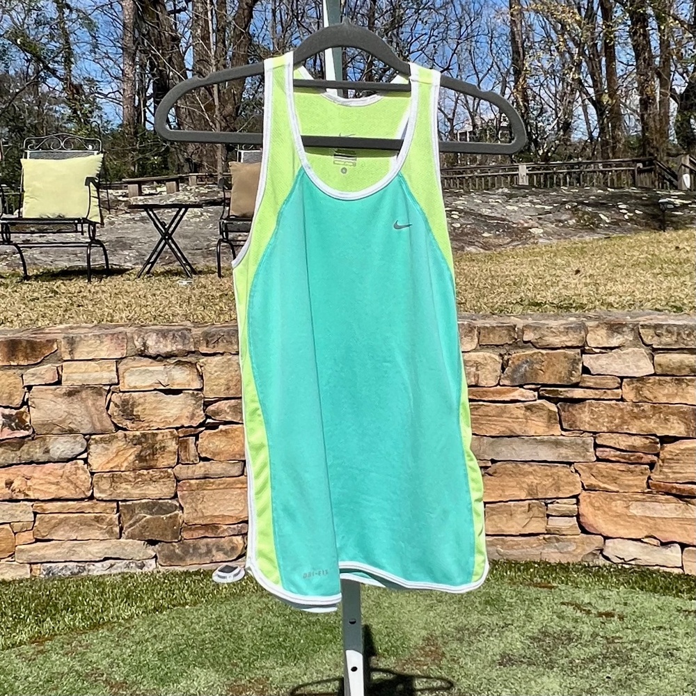 Nike Womens' Light Lime Green and Turquoise Dri-FIT Tank Top